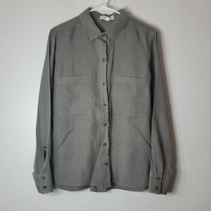 Cloth & Stone Linen Button Down Collared Blouse Top Size Medium Sage Green